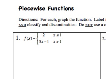 Preview of Practice with Piecewise Functions