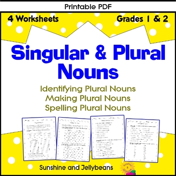 Singular and Plural Nouns - 4 Practice Worksheets - Grades 1-2 - CCSS