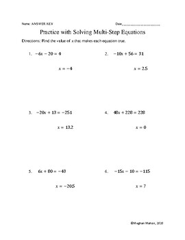 Practice with Solving Two-Step Equations (Grade Seven) | TpT