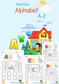 Preview of Practice writing letters A to Z/Trace the direction of the arrow/Coloring pictur