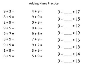 Practicing Addition Facts Nines: Knock it off 9's by TheMathManiac