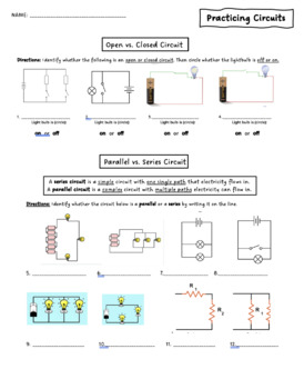 Preview of Practicing Circuits Worksheet (Open/Closed, Series/Parallel)
