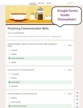 Preview of Practicing Communication Skills wks Google Form Junior High Health 