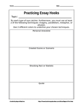 Preview of Practicing Essay Hooks
