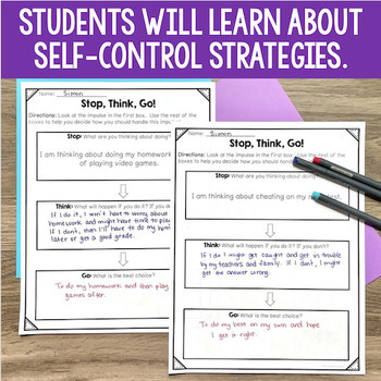 Self Control Worksheets And Posters by CounselorChelsey | TpT