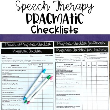 Preview of Pragmatic Checklists for Speech and Language Screener | Observation Forms