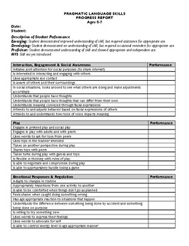 Preview of Pragmatic Language / Social Skills Progress Report Ages 5-7