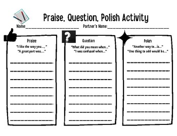 Preview of Praise, Question, and Polish Peer Review Worksheet