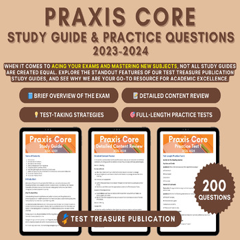 Preview of Praxis Core Study Guide 2023-2024: Reading, Writing, and Math Practice Tests