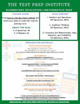 Preview of Praxis Exam 5003 Elementary Education Mathematics | Resource Guide