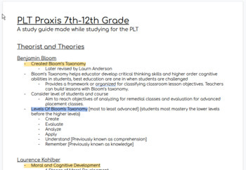 Preview of Praxis Study Guide | PLT 7th-12th grade (5624)