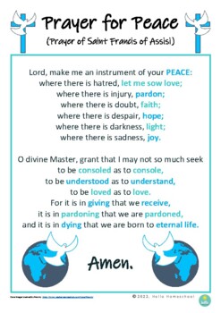 Preview of Prayer For Peace! Prayer Of Saint Francis Of Assisi! FREEBIE!