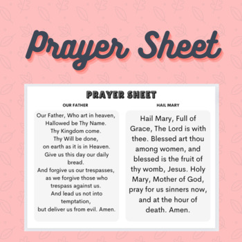 Preview of Prayer Sheet - Our Father, Hail Mary, Act of Contrition