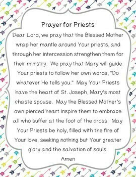 Prayer for Priests Prayer Poster by Faith Filled Fun in Fourth | TpT