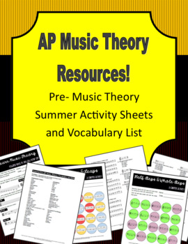 Preview of Pre-AP Music Theory Summer Activity Sheets and Vocabulary