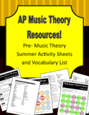 Pre-AP Music Theory Summer Activity Sheets and Vocabulary