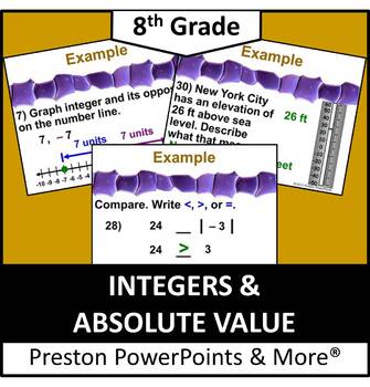 Preview of (8th) Integers and Absolute Value in a PowerPoint Presentation