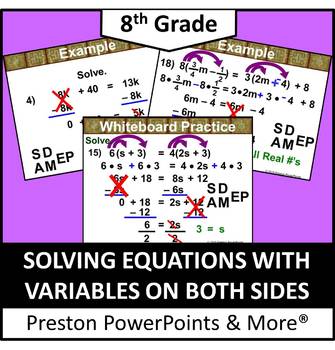 Preview of (8th) Solving Equations with Variables on Both Sides in a PowerPoint