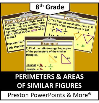 Preview of (8th) Perimeters and Areas of Similar Figures in a PowerPoint Presentation