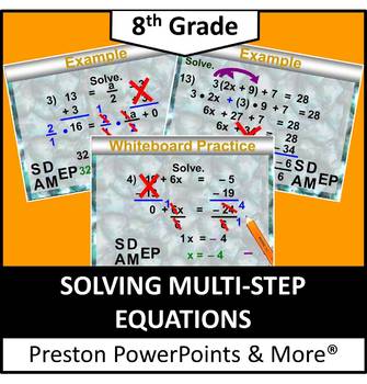 Preview of (8th) Solving Multi-Step Equations in a PowerPoint Presentation