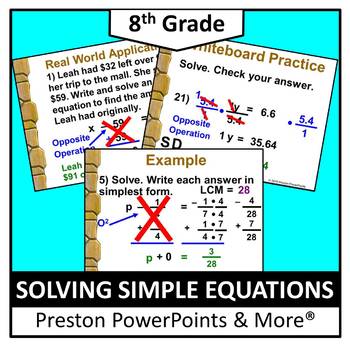 Preview of (8th) Solving Simple Equations in a PowerPoint Presentation