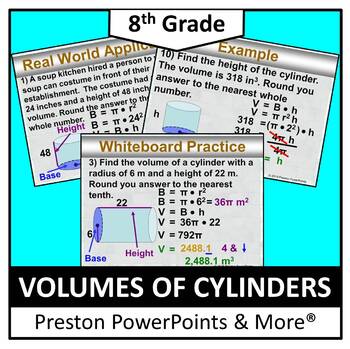 Preview of (8th) Volumes of Cylinders in a PowerPoint Presentation