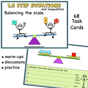 Preview of Algebra 1, 2 steps Equations and Inequalities Balancing the scale, variables
