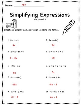 33 Combining Like Terms Simplify Each Expression Worksheet Free Worksheet Spreadsheet