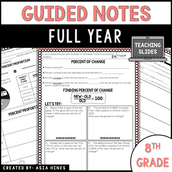 Preview of Pre Algebra 8th Grade Math Guided Notes Worksheets Full Year - Va Math SOLs