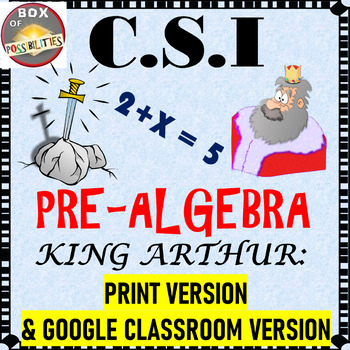Preview of Pre Algebra Activity: CSI Algebra Math - King Arthur: Google Classroom & Print.