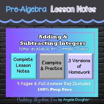 Preview of Pre-Algebra Adding & Subtracting Integers Notes & Differentiated Homework