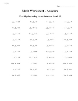 Preview of Pre-Algebra/Addition-Subtraction Activity sheet