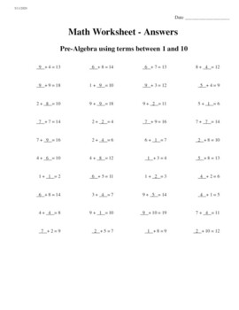 Preview of Pre-Algebra/Addition-Subtraction Activity sheet