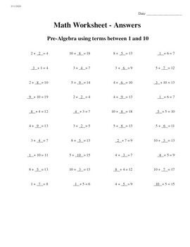 Preview of Pre-Algebra/Addition-Subtraction Activity sheet