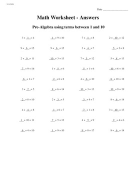 Preview of Pre-Algebra/Addition-Subtraction Activity sheet