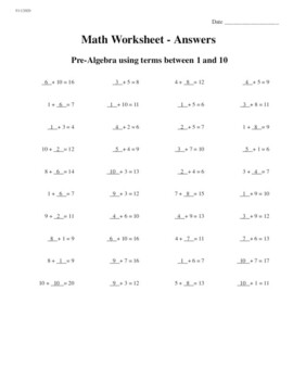 Preview of Pre-Algebra/Addition-Subtraction Activity sheet