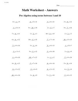 Preview of Pre-Algebra/Addition-Subtraction Activity sheet