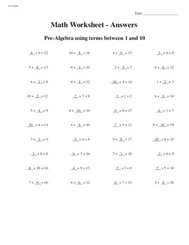 Preview of Pre-Algebra/Addition-Subtraction Activity sheet