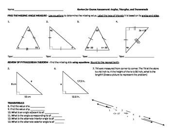 Preview of Pre-Algebra: Angle Properties Review Worksheet