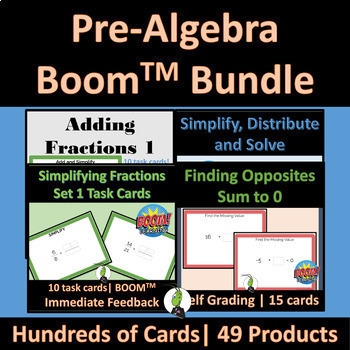 Preview of Pre Algebra Math Skills Boom Digital Task Card Bundle