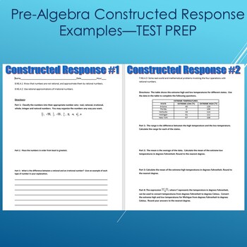 Preview of Pre-Algebra Constructed Response Questions--TEST PREPARATION
