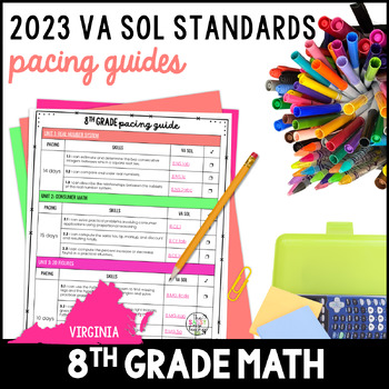 Preview of Pre-Algebra 8th Grade Math Pacing Guide Virginia Math 8 SOL "I Can" Statements