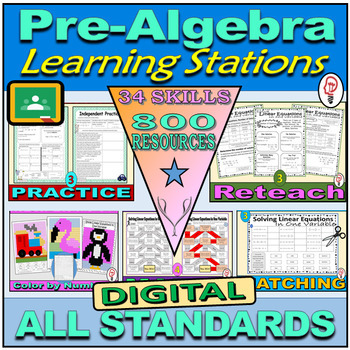 Preview of Pre-Algebra Digital Learning Stations Mega Bundle - All 8th Grade Math Standards