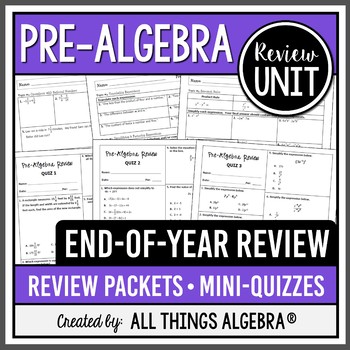 Preview of Pre-Algebra End of Year Review Packets + Editable Quizzes