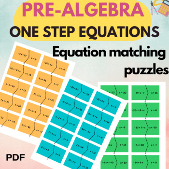 Preview of Pre-Algebra - Equation matching puzzles - One Step Equations Containing Integers