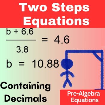 Preview of Pre-Algebra - Equations HANGMAN-Two Step Equations Containing Decimals Worksheet