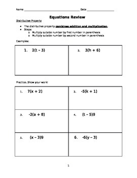Preview of Pre-Algebra Equations Review Packet