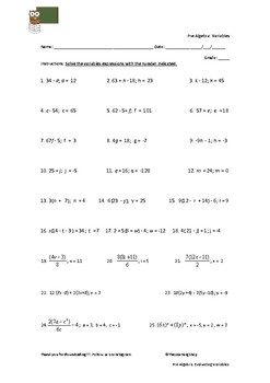 Preview of Pre-Algebra: Evaluating Variable Expressions