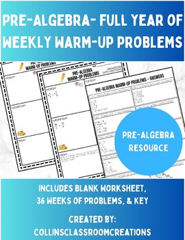 Preview of Pre-Algebra Full Year of Bell Ringer/ Warm Up Problems! | 36 Weeks!