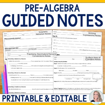 Preview of Pre Algebra Guided Notes